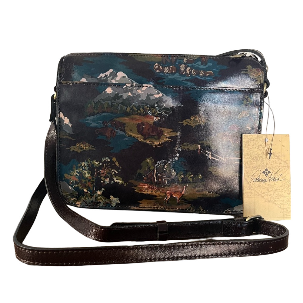Patricia Nash Nazaire Leather Crossbody Bag Montana Prairie Skies Chocolate New
